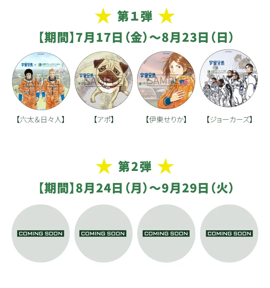 クリア景品 オリジナル缶バッジ 第1弾と第2弾